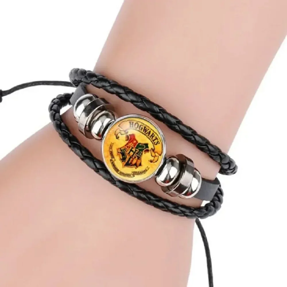 Harry Potter Black Braided Leather Bracelet, Hogwarts Bracelet